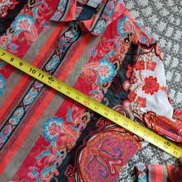 Chico's Travelers Tunic‎ Top 12/14 Large Lightweight Paisley Stretch Boho Bright - Picture 8 of 12